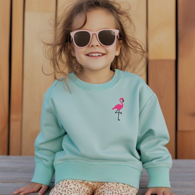 Kids Embroidered Flamingo Sweatshirt: Trendy Beach Pullover