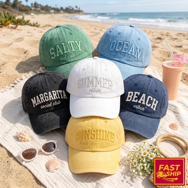 Embroidered Cutsom Summer Beach Vibes Washed Hat
