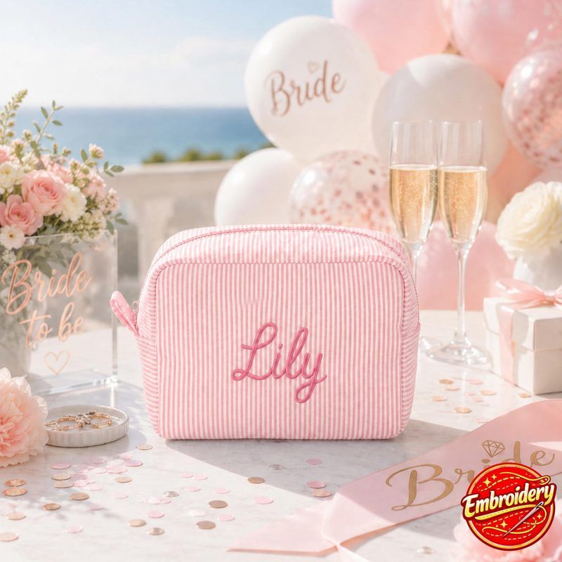 Personalized Seersucker Cosmetic Bag