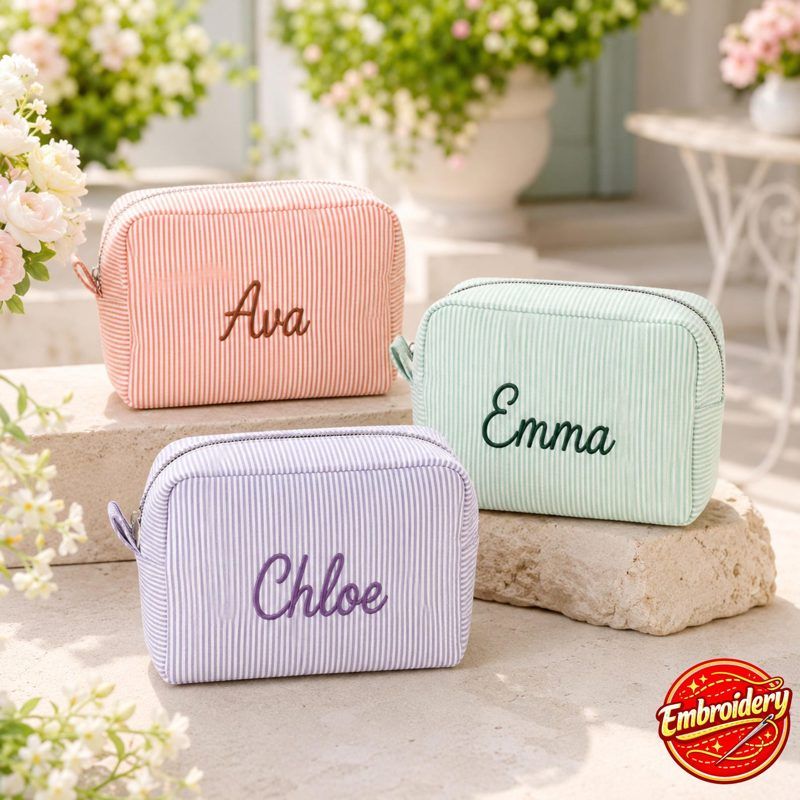 Personalized Seersucker Cosmetic Bag