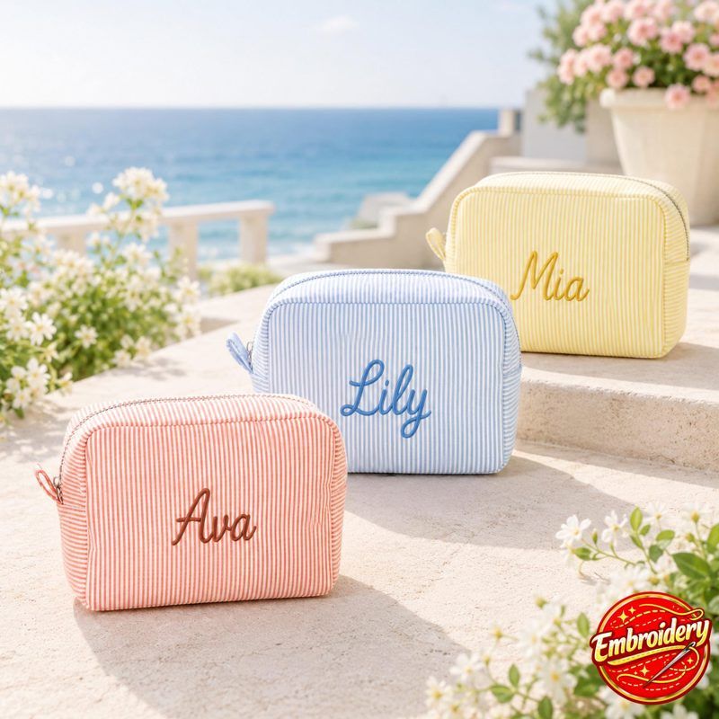 Personalized Seersucker Cosmetic Bag