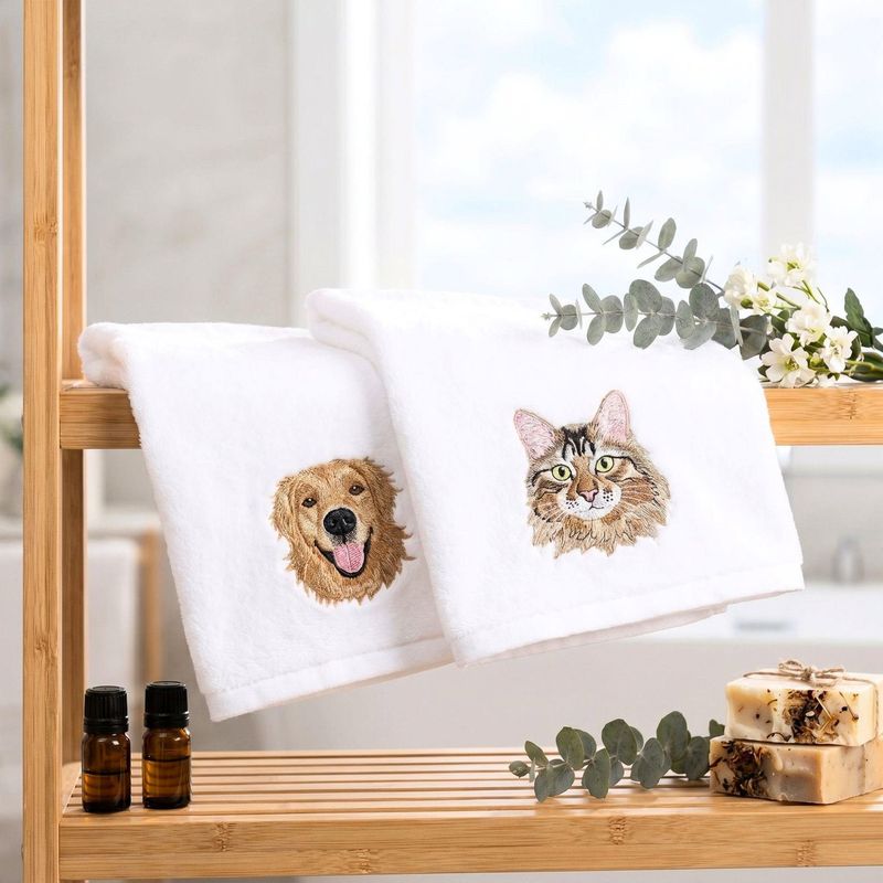 Custom Hand Towels With Embroidered Pet Portrait - Personalized Beach Towels For Dog Mom Dog Dad - Couple Towel Gifts - Pet Lover Gift – image 3