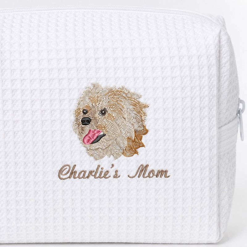 Custom Embroidered Pet Portrait Makeup Bag - Dog Photo Cosmetic Bag - Dog Mom Travel Pouch - Weave Toiletry Bag - Gift For Dog Lovers – image 3