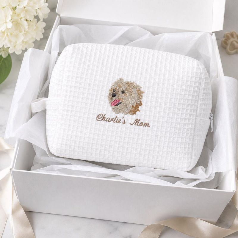 Custom Embroidered Pet Portrait Makeup Bag - Dog Photo Cosmetic Bag - Dog Mom Travel Pouch - Weave Toiletry Bag - Gift For Dog Lovers – image 4