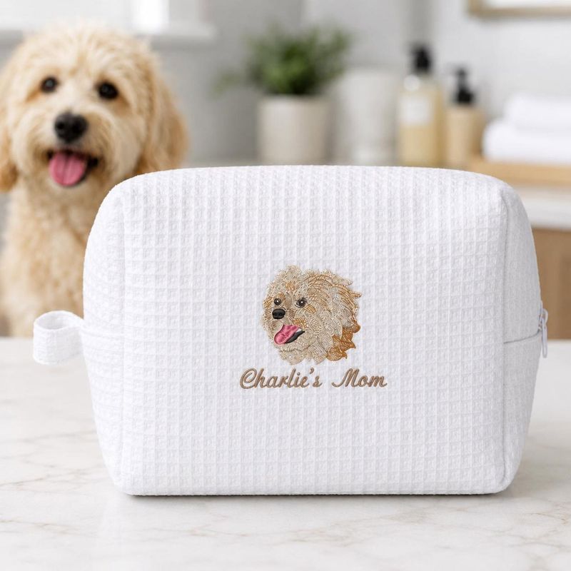 Custom Embroidered Pet Portrait Makeup Bag - Dog Photo Cosmetic Bag - Dog Mom Travel Pouch - Weave Toiletry Bag - Gift For Dog Lovers – image 5