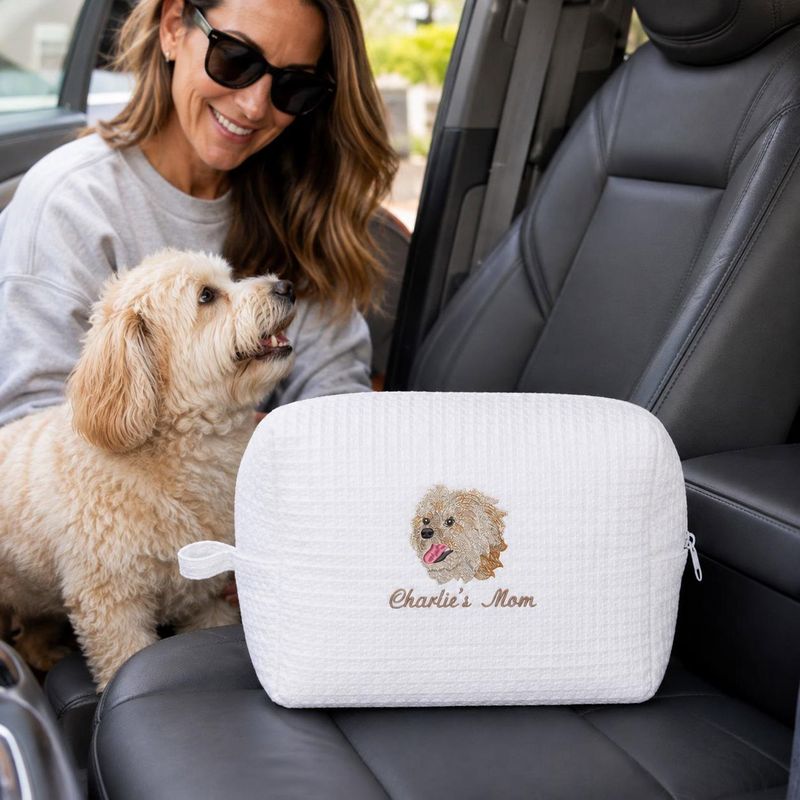 Custom Embroidered Pet Portrait Makeup Bag - Dog Photo Cosmetic Bag - Dog Mom Travel Pouch - Weave Toiletry Bag - Gift For Dog Lovers – image 6