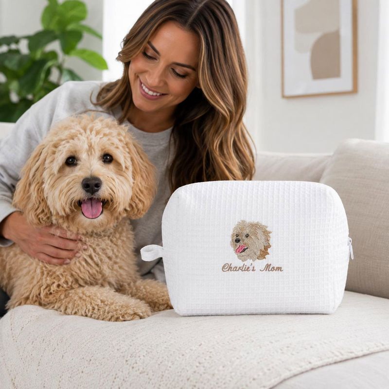Custom Embroidered Pet Portrait Makeup Bag - Dog Photo Cosmetic Bag - Dog Mom Travel Pouch - Weave Toiletry Bag - Gift For Dog Lovers – image 7