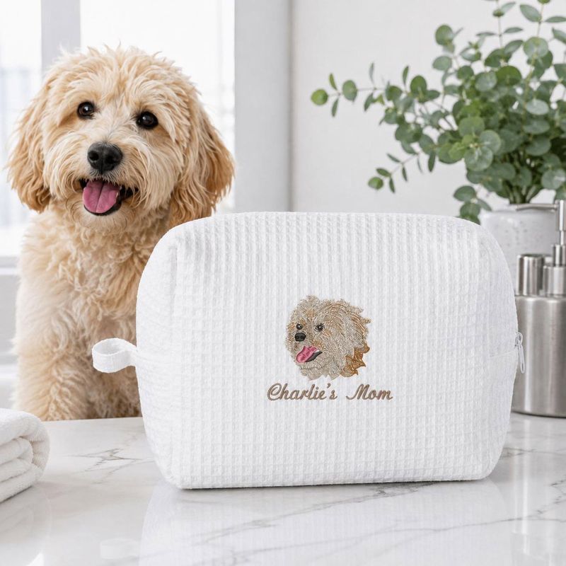 Custom Embroidered Pet Portrait Makeup Bag - Dog Photo Cosmetic Bag - Dog Mom Travel Pouch - Weave Toiletry Bag - Gift For Dog Lovers – image 15
