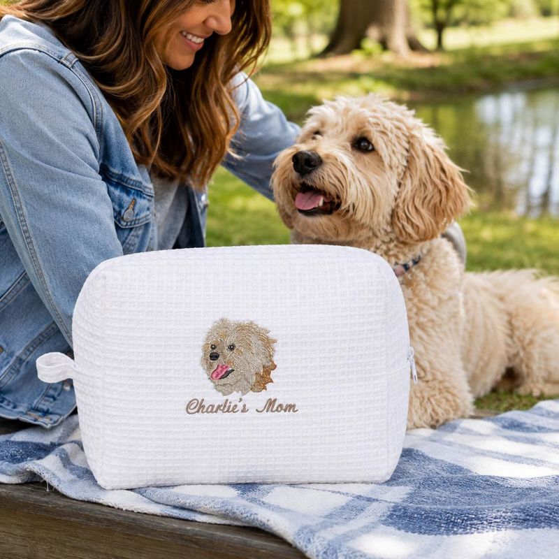 Custom Embroidered Pet Portrait Makeup Bag - Dog Photo Cosmetic Bag - Dog Mom Travel Pouch - Weave Toiletry Bag - Gift For Dog Lovers – image 16