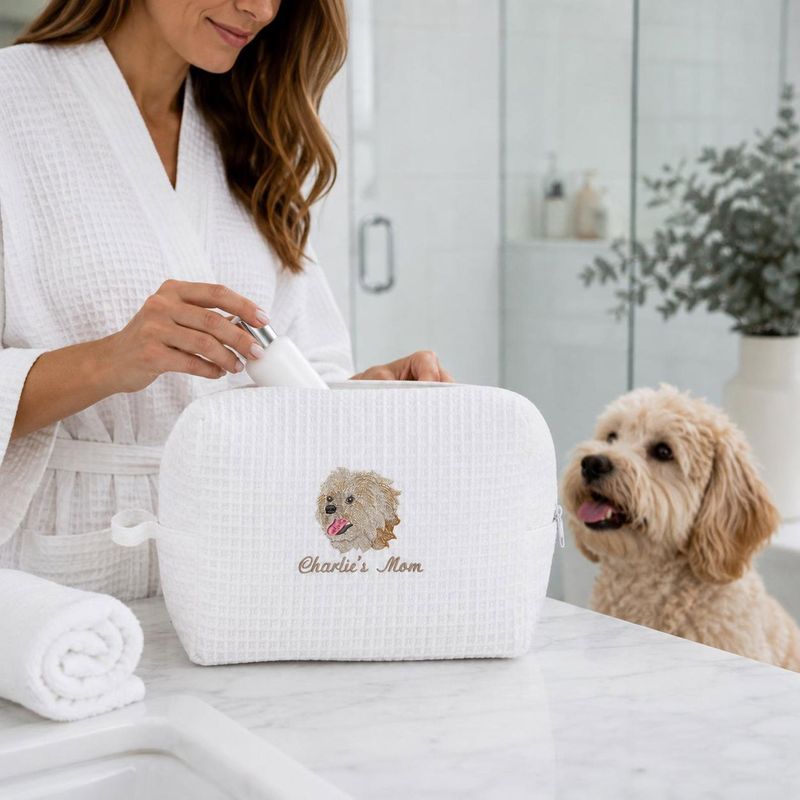 Custom Embroidered Pet Portrait Makeup Bag - Dog Photo Cosmetic Bag - Dog Mom Travel Pouch - Weave Toiletry Bag - Gift For Dog Lovers – image 17