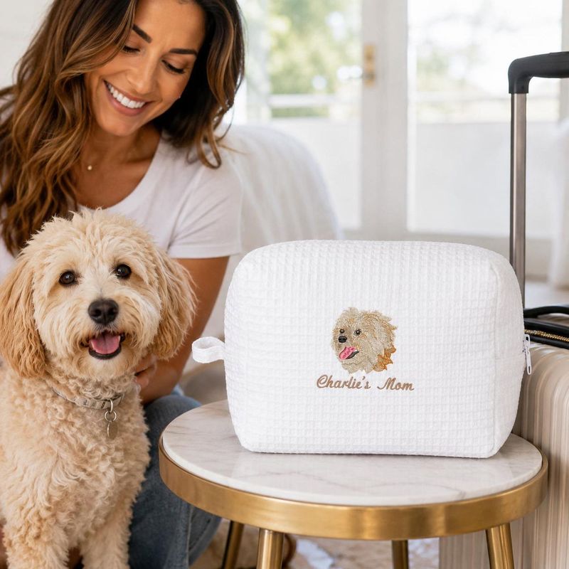 Custom Embroidered Pet Portrait Makeup Bag - Dog Photo Cosmetic Bag - Dog Mom Travel Pouch - Weave Toiletry Bag - Gift For Dog Lovers – image 18
