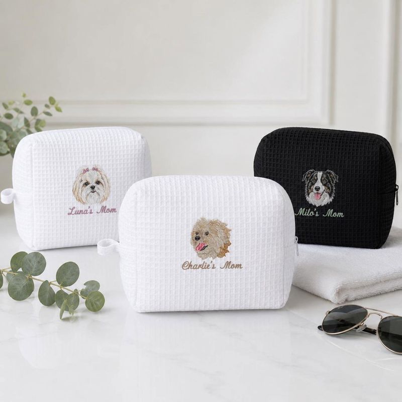 Custom Embroidered Pet Portrait Makeup Bag - Dog Photo Cosmetic Bag - Dog Mom Travel Pouch - Weave Toiletry Bag - Gift For Dog Lovers – image 19