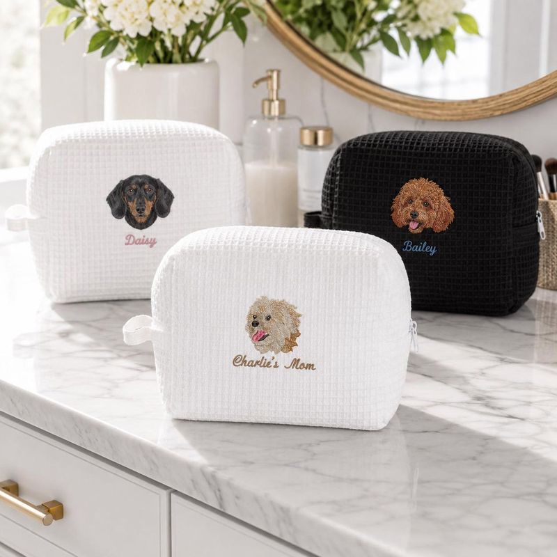 Custom Embroidered Pet Portrait Makeup Bag - Dog Photo Cosmetic Bag - Dog Mom Travel Pouch - Weave Toiletry Bag - Gift For Dog Lovers – image 20