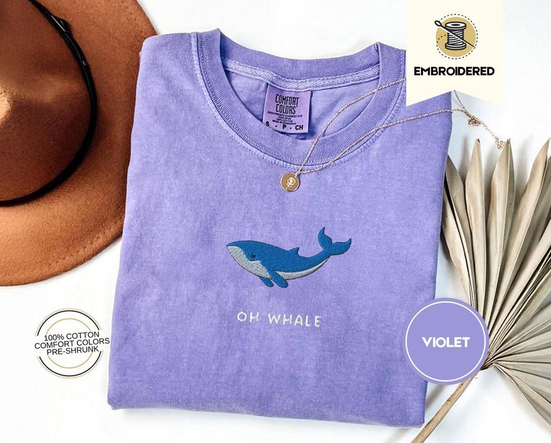 Oh Whale Embroidered Tee – Cute Funny Comfort Colors® Summer Shirt for Beach Days & Ocean Lovers – image 3