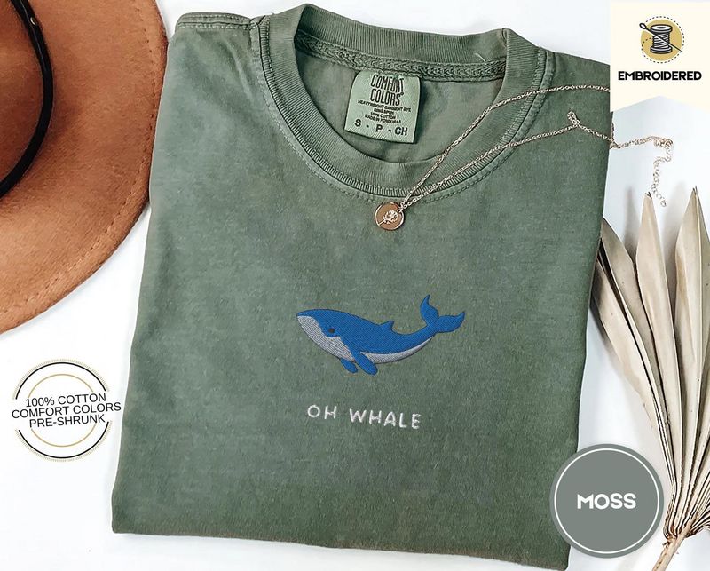 Oh Whale Embroidered Tee – Cute Funny Comfort Colors® Summer Shirt for Beach Days & Ocean Lovers – image 4