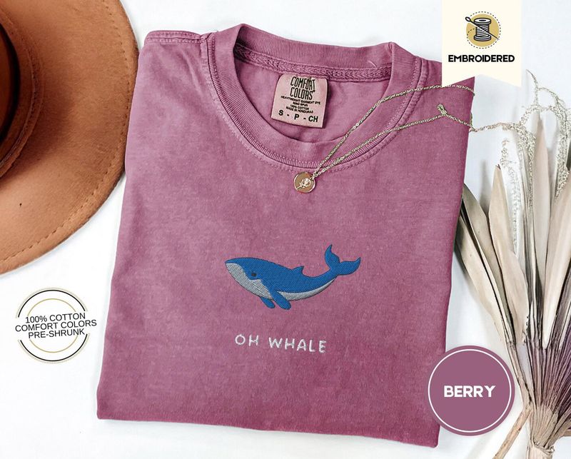 Oh Whale Embroidered Tee – Cute Funny Comfort Colors® Summer Shirt for Beach Days & Ocean Lovers – image 7