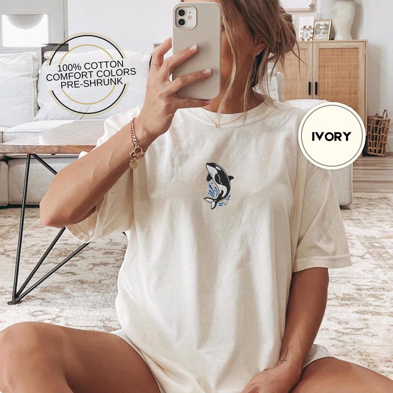 Orca Splash Embroidered Comfort Colors® Tee – Cute Whale Shirt for Summer – image 3