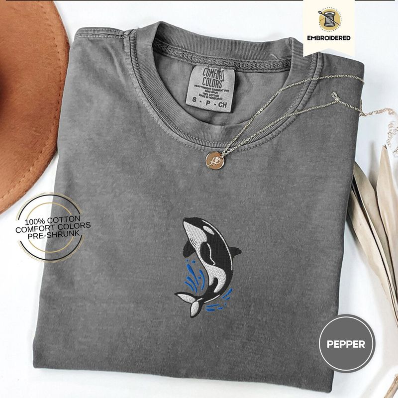 Orca Splash Embroidered Comfort Colors® Tee – Cute Whale Shirt for Summer – image 4