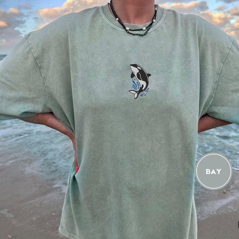 Orca Splash Embroidered Comfort Colors® Tee – Cute Whale Shirt for Summer – image 5