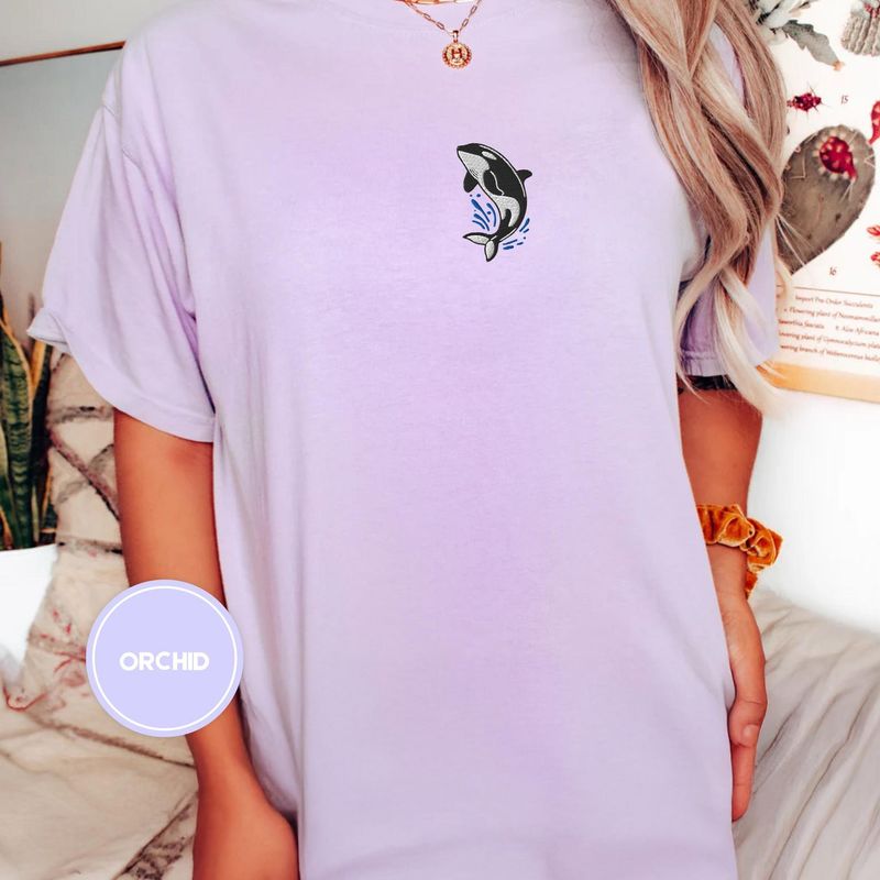 Orca Splash Embroidered Comfort Colors® Tee – Cute Whale Shirt for Summer – image 6