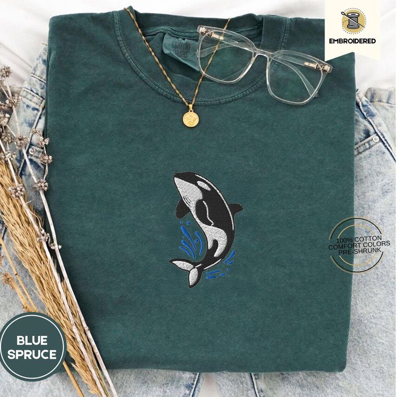 Orca Splash Embroidered Comfort Colors® Tee – Cute Whale Shirt for Summer – image 8