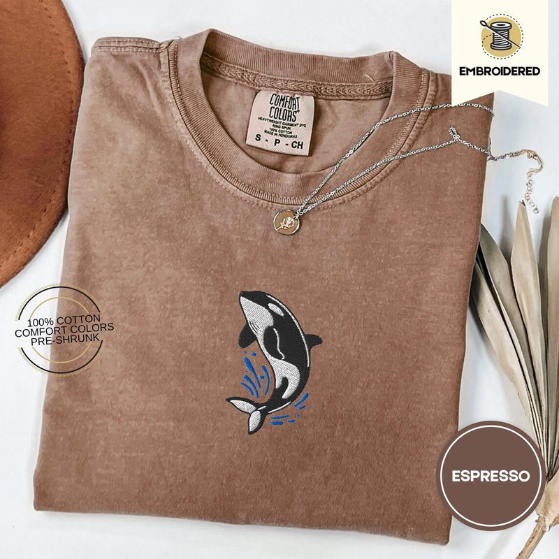 Orca Splash Embroidered Comfort Colors® Tee – Cute Whale Shirt for Summer – image 9
