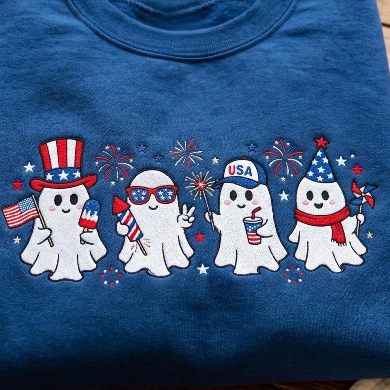 Embroidered Patriotic Summerween Ghost Sweatshirt – image 2