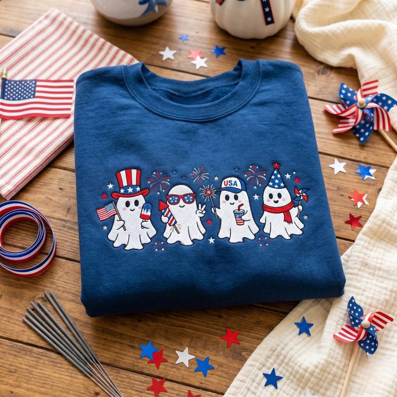 Embroidered Patriotic Summerween Ghost Sweatshirt – image 3