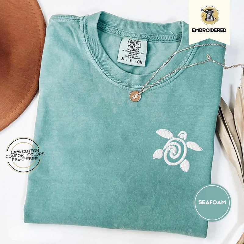 Turtle Embroidered Comfort Colors Beach Tee