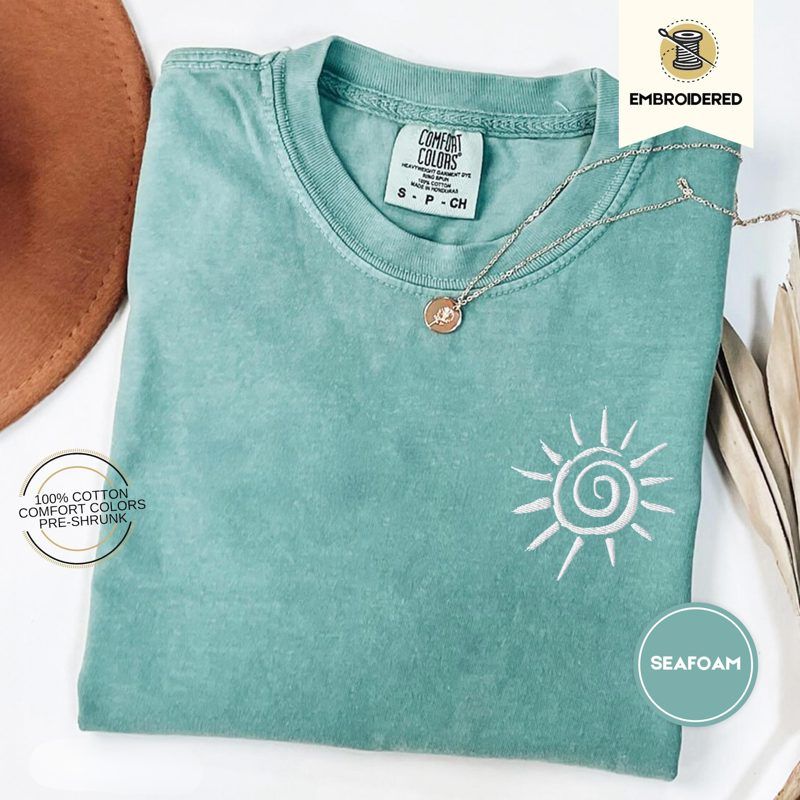 Sun Embroidered Tee, Comfort Colors® Beach Shirt