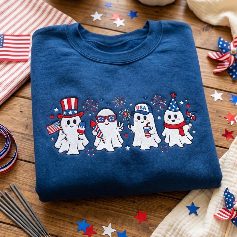 Embroidered Patriotic Summerween Ghost Sweatshirt