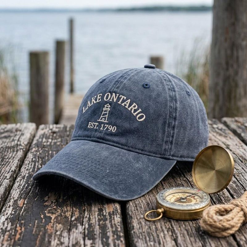 Lake Ontario Lighthouse Embroidered Washed Hat – image 3