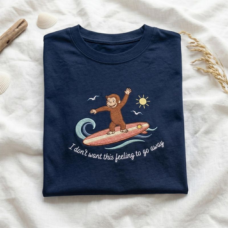 Curious George Surfing Embroidered Shirt – image 2