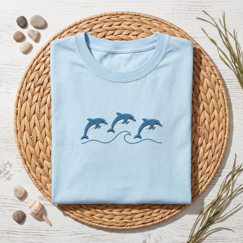 Minimal Dolphin Embroidered Tee – image 3