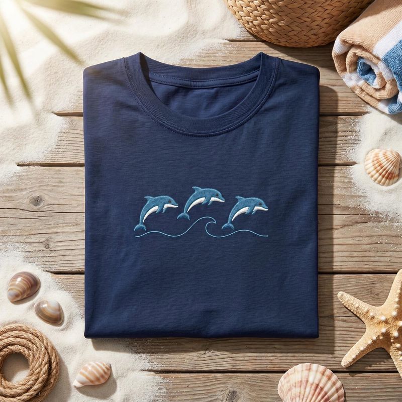 Minimal Dolphin Embroidered Tee – image 2