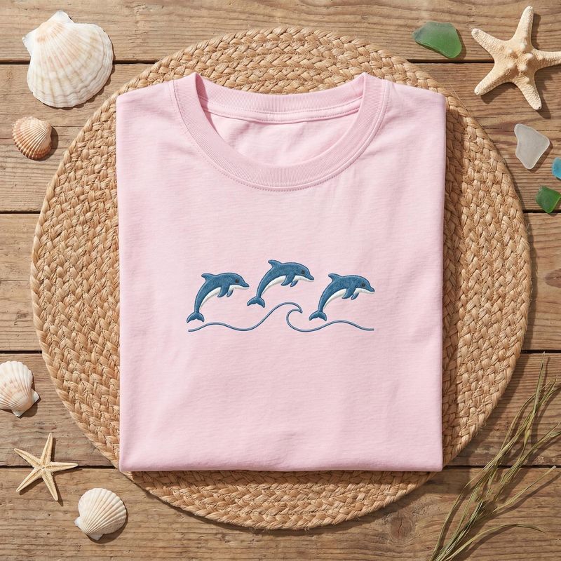 Minimal Dolphin Embroidered Tee – image 4