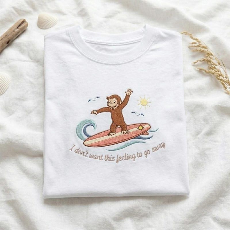 Curious George Surfing Embroidered Shirt