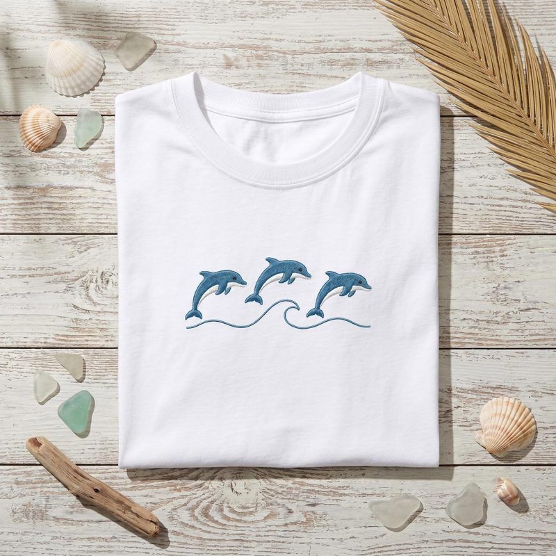 Minimal Dolphin Embroidered Tee